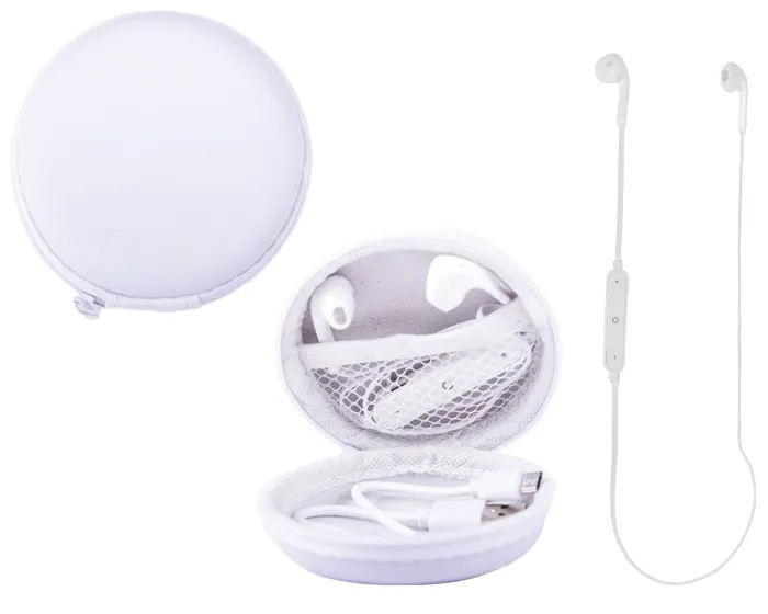 AUDÍFONOS BLUETOOTH MANOS LIBRES CON ESTUCHE PARA GUARDAR SAURUS A2514 BLANCO — clave A2514