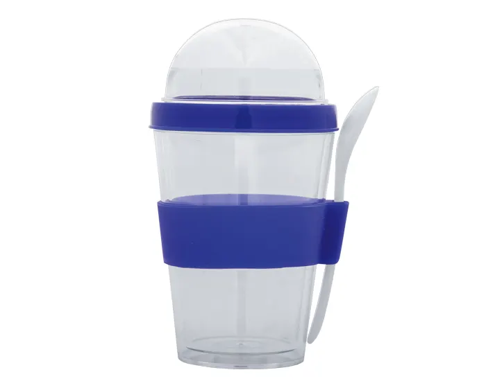 VASO DOBLE PARED DE PLASTICO CON CUCHARA FROYO A2653 AZUL A2653 Azul