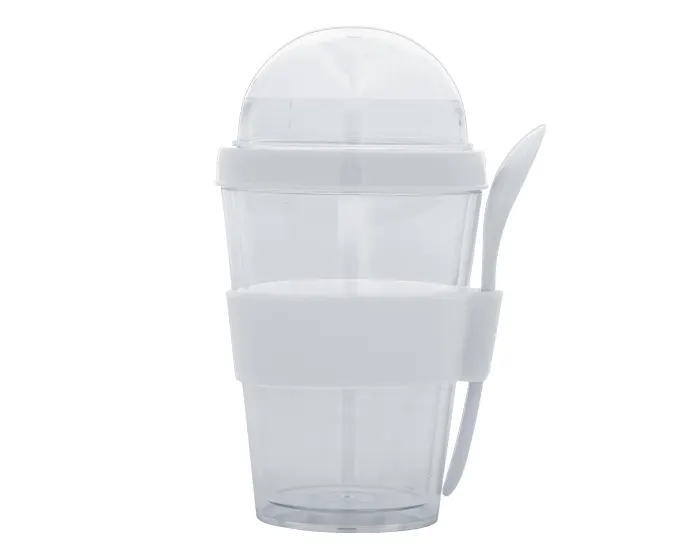 VASO DOBLE PARED DE PLASTICO CON CUCHARA FROYO A2653 BLANCO — clave A2653