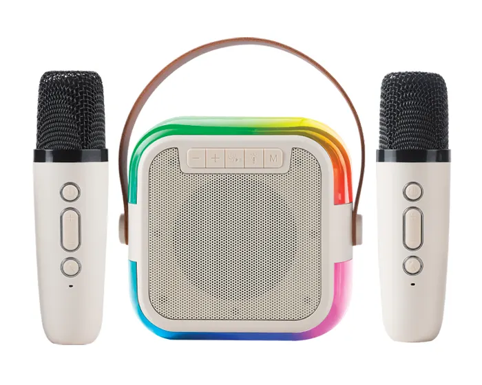 BOCINA KARAOKE CON LUZ MULTICOLOR POPSTAR A2812 BEIGE — clave A2812