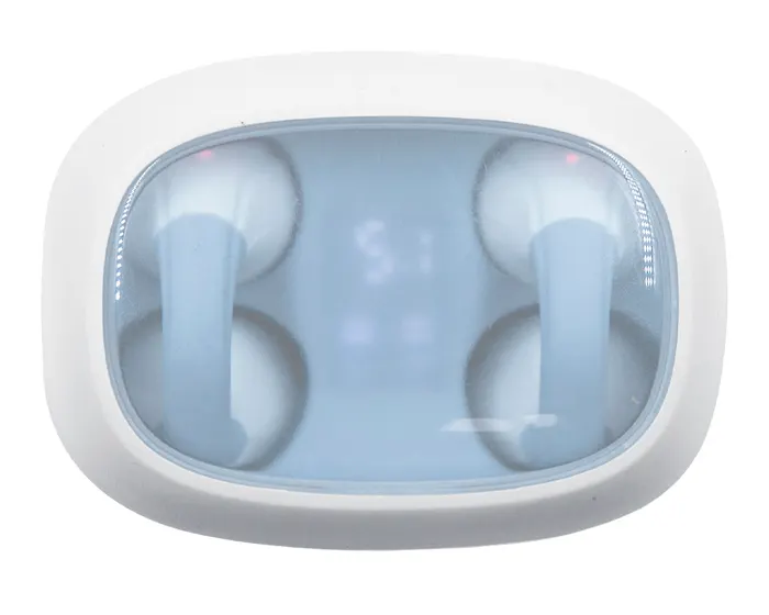 AUDÍFONOS BLUETOOTH MANOS LIBRES CON ESTUCHE DE CARGA Y PANTALLA LED DIGIMON A2825 AZUL CLARO — clave A2825