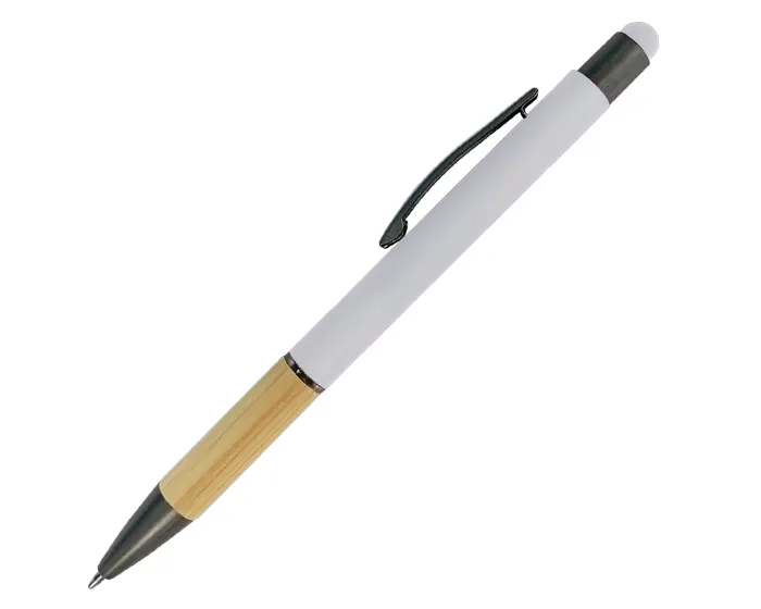 BOLÍGRAFO DE ALUMINIO CON BAMBÚ ELEBAM A2921 BLANCO — clave A2921