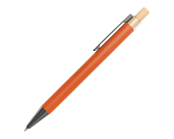 BOLIGRAFO DE ALUMINIO CON BOTON DE BAMBU TEACHER A2989 NARANJA — clave A2989