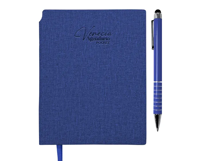 AGENDARIO DE BOLSILLO CON BOLÍGRAFO VENECIA POCKET A3168 AZUL — clave A3168