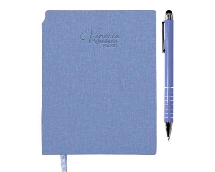 AGENDARIO DE BOLSILLO CON BOLÍGRAFO VENECIA POCKET A3168 AZUL CLARO — clave A3168