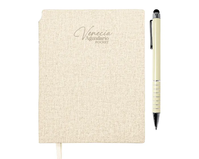 AGENDARIO DE BOLSILLO CON BOLÍGRAFO VENECIA POCKET A3168 BEIGE — clave A3168