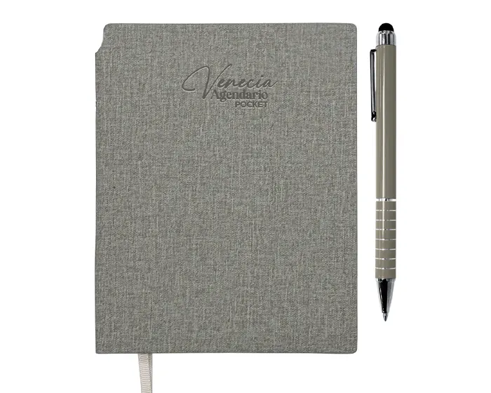 AGENDARIO DE BOLSILLO CON BOLÍGRAFO VENECIA POCKET A3168 GRIS — clave A3168