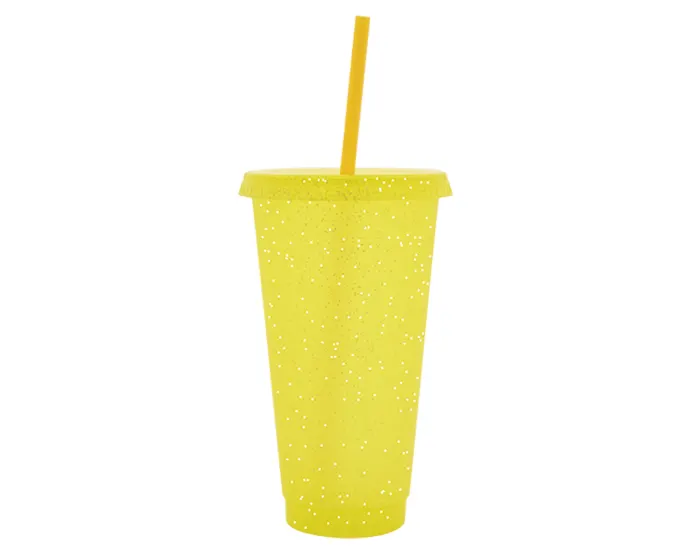 VASO DE PLÁSTICO DE 750 ML GLITTER A3171 AMARILLO — clave A3171