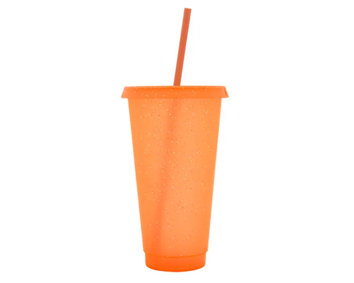 VASO DE PLÁSTICO DE 750 ML GLITTER A3171 NARANJA — clave A3171