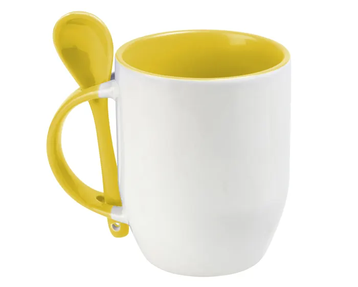 TAZA BICOLOR DE SUBLIMACIÓN CON CUCHARA SUB4716 MAGGIE AMARILLO — clave SUB4716