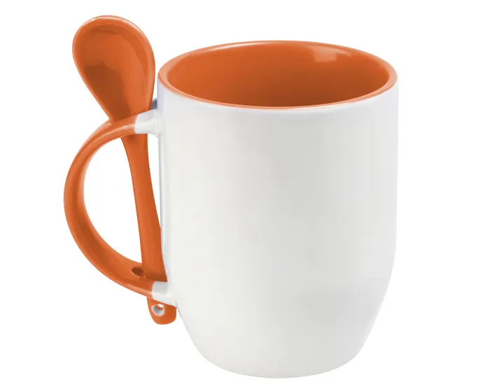 TAZA BICOLOR DE SUBLIMACIÓN CON CUCHARA SUB4716 MAGGIE NARANJA — clave SUB4716