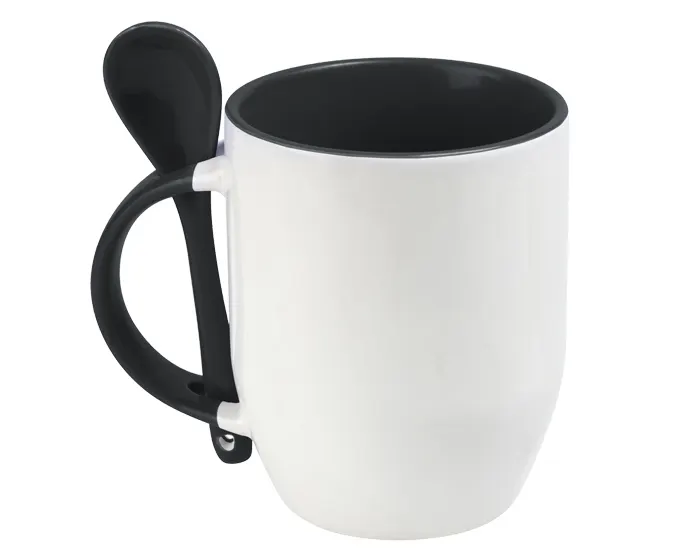 TAZA BICOLOR DE SUBLIMACIÓN CON CUCHARA SUB4716 MAGGIE NEGRO — clave SUB4716
