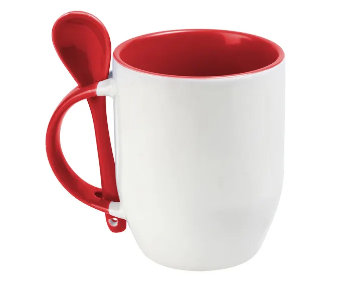 TAZA BICOLOR DE SUBLIMACIÓN CON CUCHARA SUB4716 MAGGIE ROJO — clave SUB4716