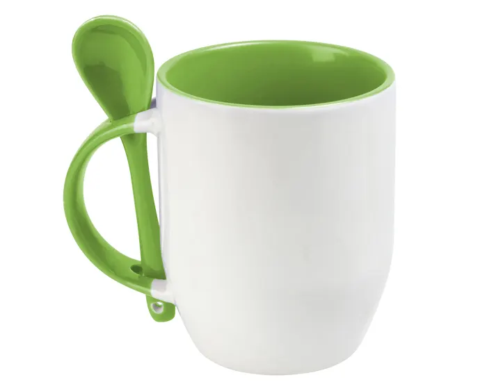 TAZA BICOLOR DE SUBLIMACIÓN CON CUCHARA SUB4716 MAGGIE VERDE — clave SUB4716