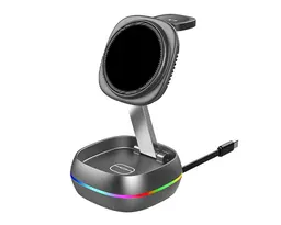 CARGADOR INALÁMBRICO DE CARGA RÁPIDA 3 EN 1 CON LUZ UFO A3058 GRIS
