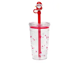VASO DE PLÁSTICO DE 450 ML. CON POPOTE DE SANTA CLAUS NOEL A3191 ROJO