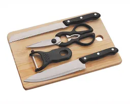 JUEGO DE CUCHILLOS CON TABLA DE MADERA PARA PICAR A070012 BLANCO