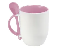 TAZA BICOLOR DE SUBLIMACIÓN CON CUCHARA SUB4716 MAGGIE ROSA